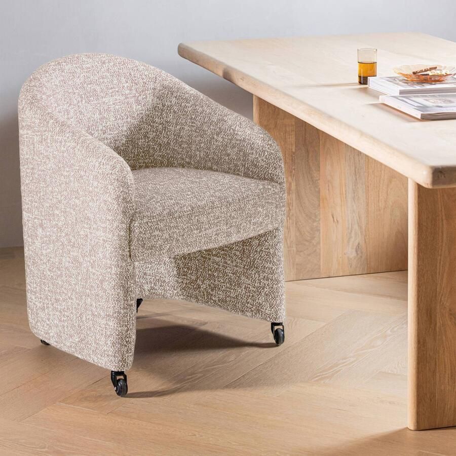 WOOOD Cordo Eetkamerstoel Met Wielen Melange Naturel Beige 83x64x64 cm - Foto 3