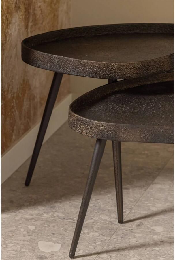 BePureHome Crude Bijzettafels Multiplex Blad met Metalen Poten Antique Bronze Set van 2 - Foto 4