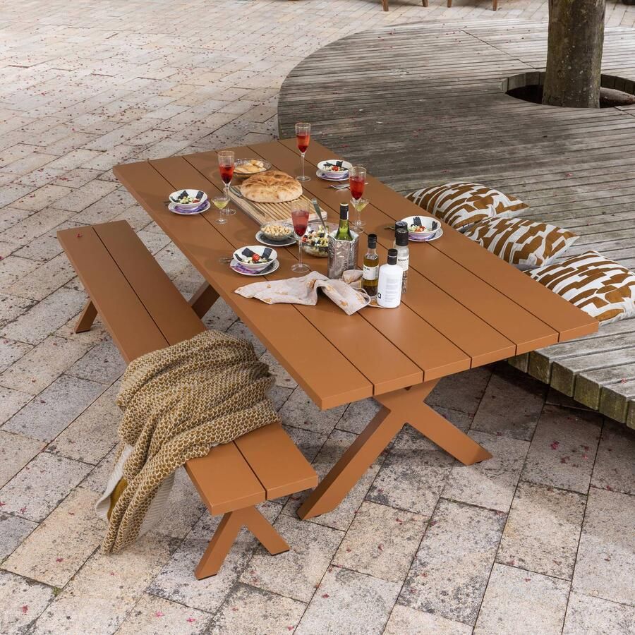 WOOOD Delta Picknicktafel Tuin Aluminium Terra 75x220x105