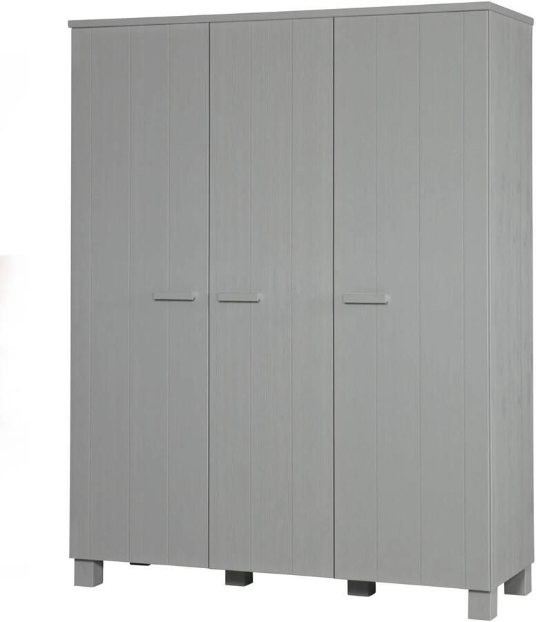WOOOD Dennis 3-Deurs Kast Grenen Geborsteld Betongrijs 202x158x55 - Foto 3