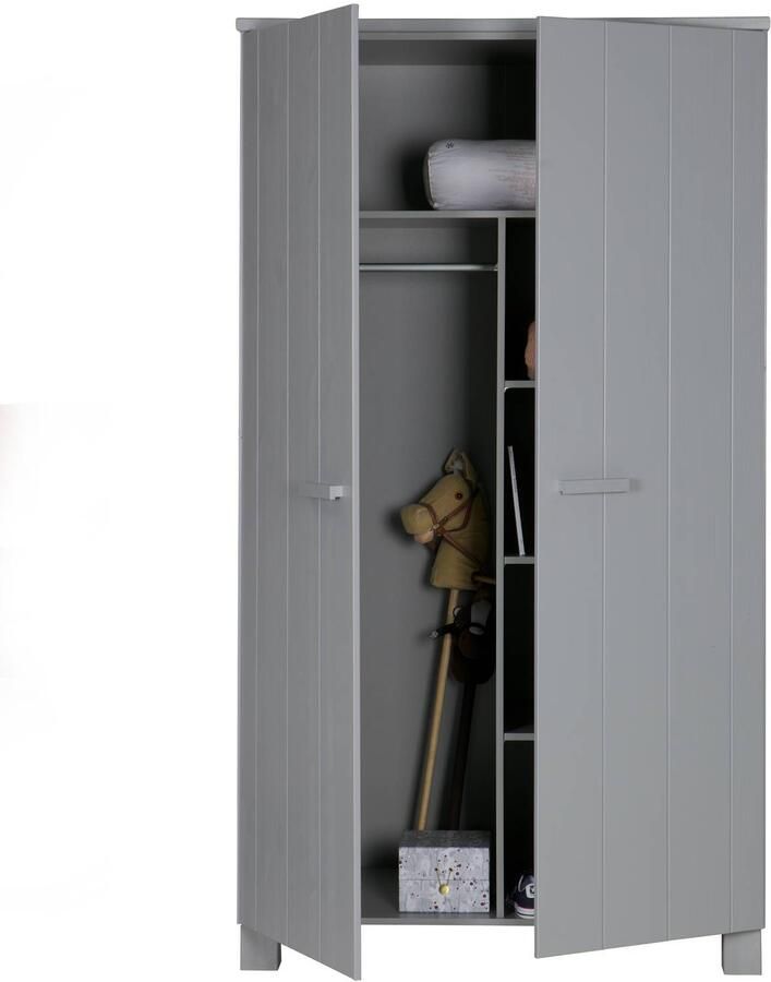 WOOOD Kledingkast Dennis Grenen Geborsteld Beton Grijs 111x202x55 - Foto 6