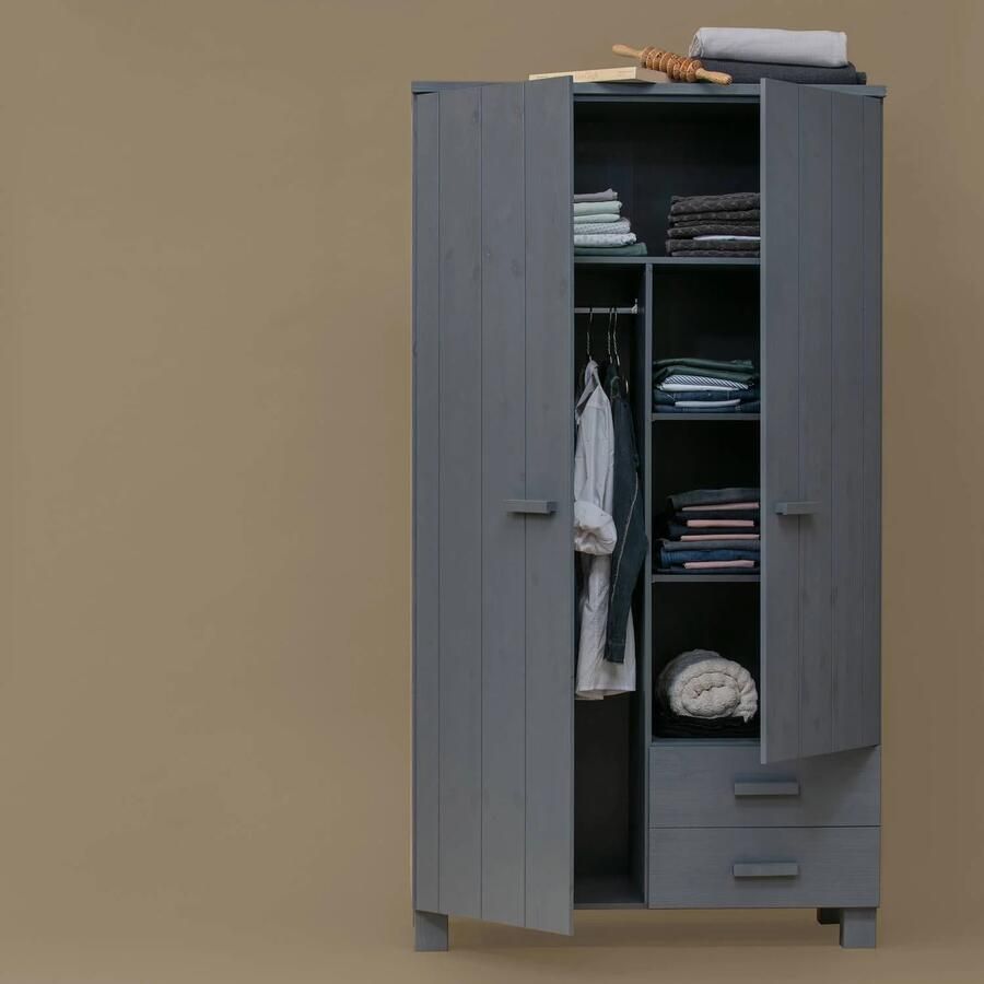 Trendhopper Dennis Kast Met Laden Grenen Steel Grey Geborsteld - Foto 2