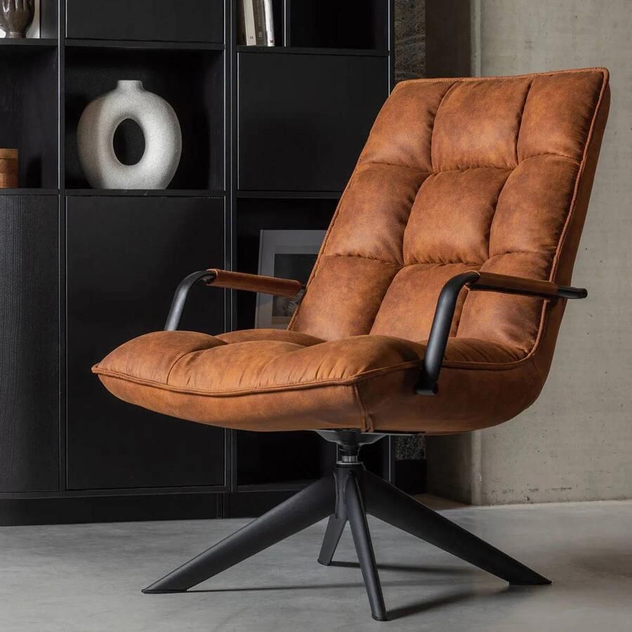 WOOOD Jouke Draaifauteuil Kunstleer Cognac Bruin 96x70x85 cm - Foto 3
