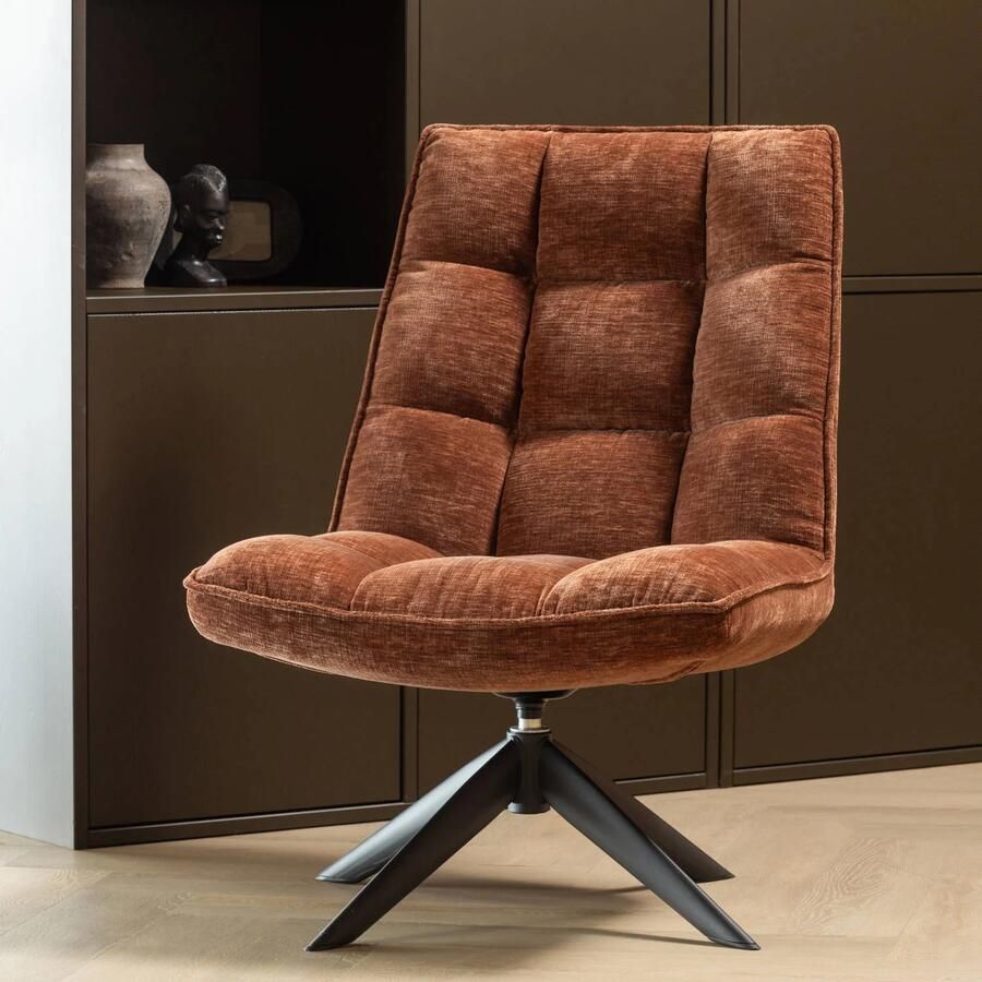 WOOOD Jouke Draaifauteuil Chenille Structuur Roestbruin 97x70x85 cm - Foto 2