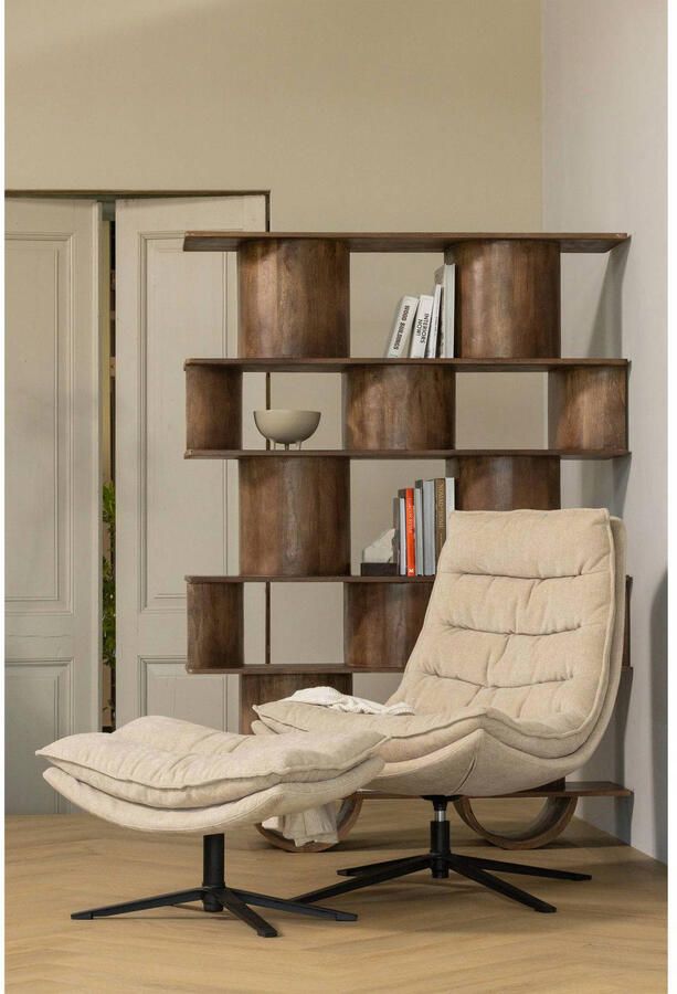 WOOOD Kube Draaifauteuil Met Hocker Chenille stof Naturel 100x74x89 cm - Foto 2