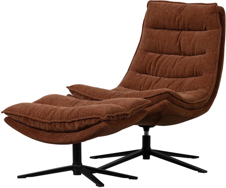WOOOD Kube Draaifauteuil Met Hocker Chenille stof Bruin 100x74x89 cm - Foto 3