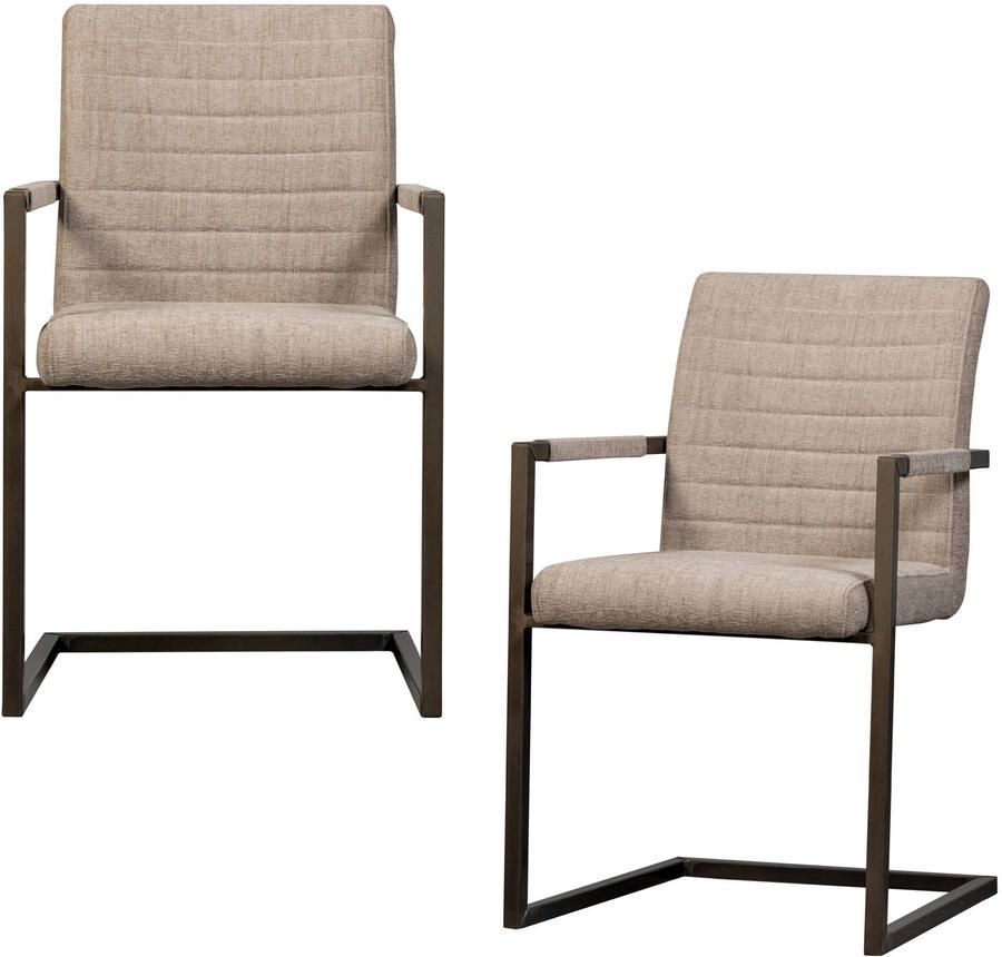 WOOOD Bas Eetkamerstoelen Geweven Stof Zand Melange Set van 2