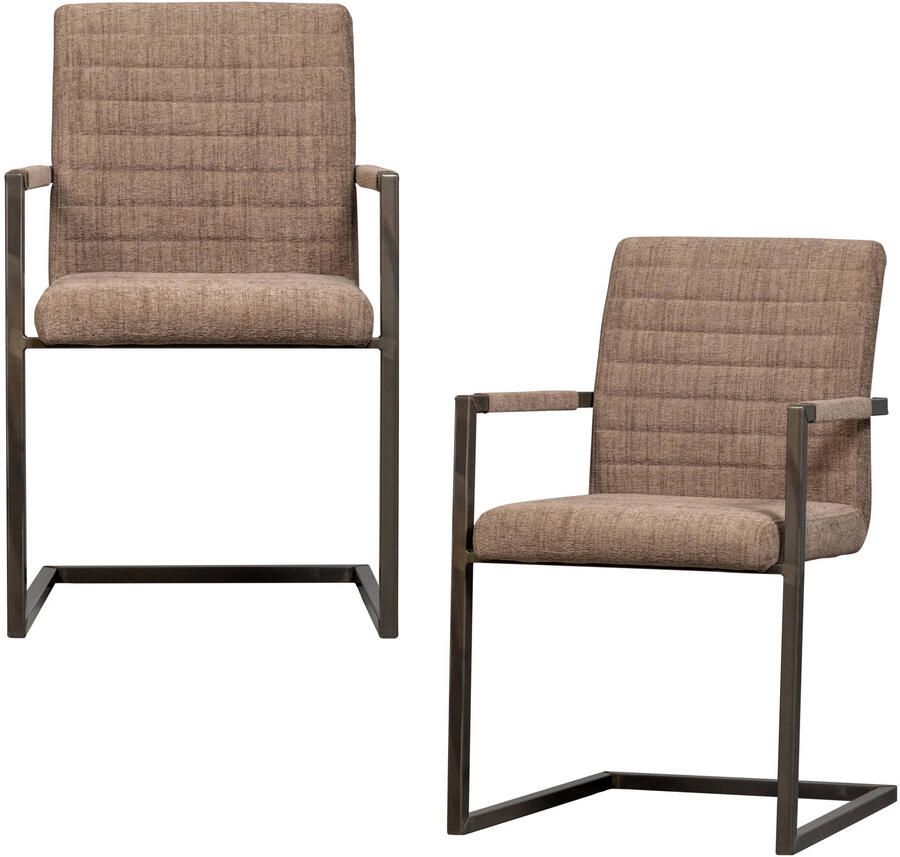 Woood Bas Eetkamerstoelen Geweven Stof Bruin Melange Set van 2 - Foto 3