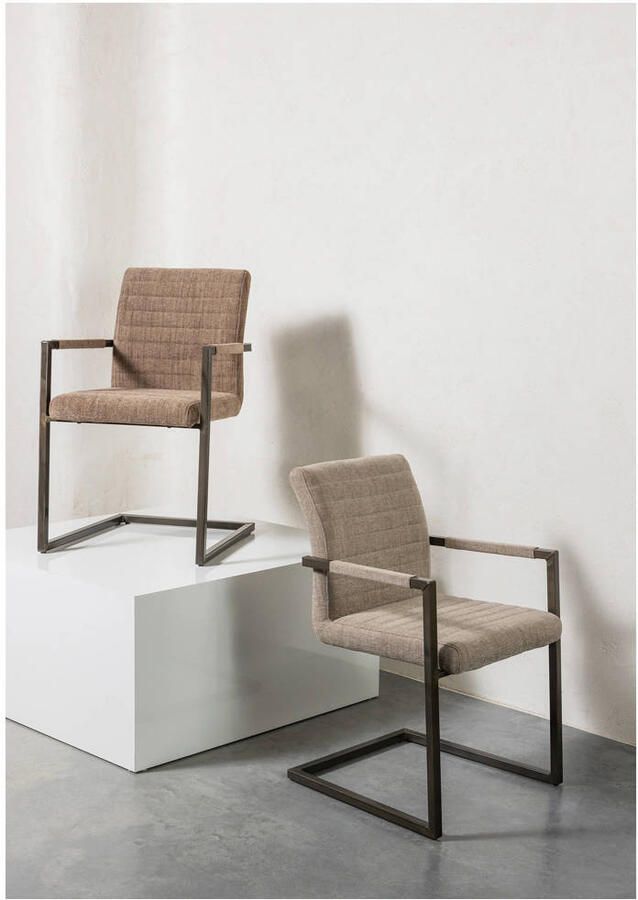 Woood Bas Eetkamerstoelen Geweven Stof Bruin Melange Set van 2 - Foto 2