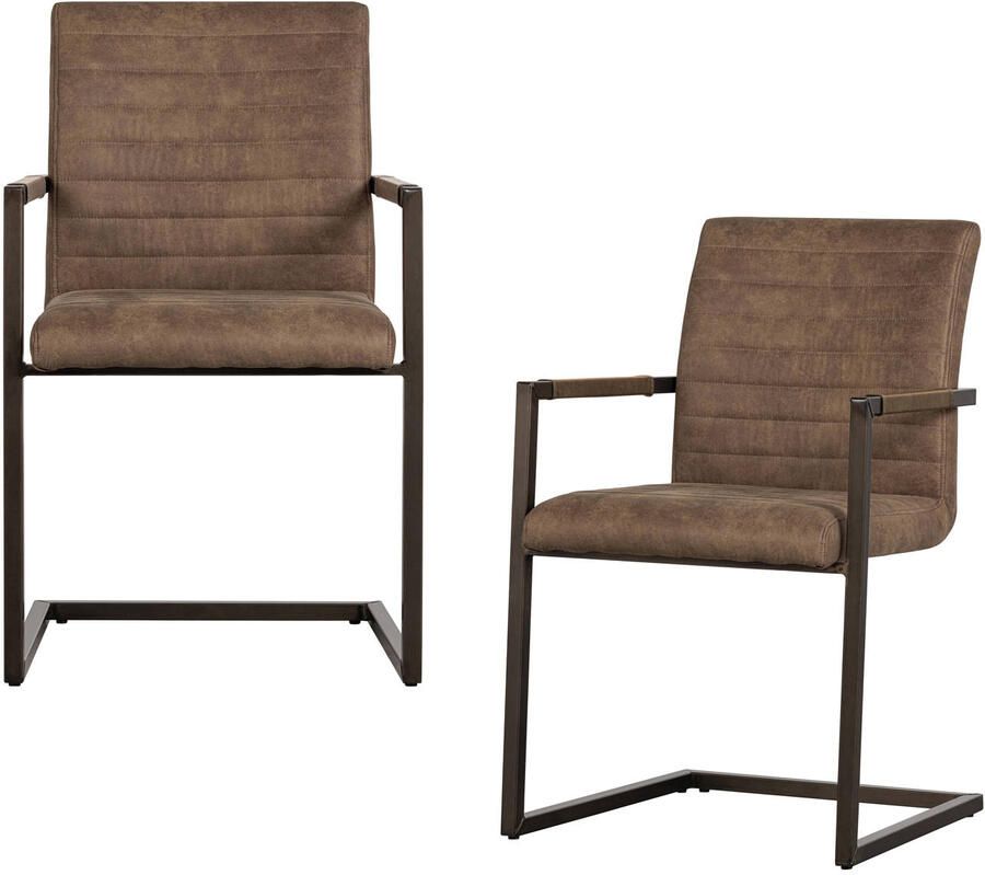 WOOOD Bas Eetkamerstoelen Leerlook Taupe Set van 2 - Foto 3