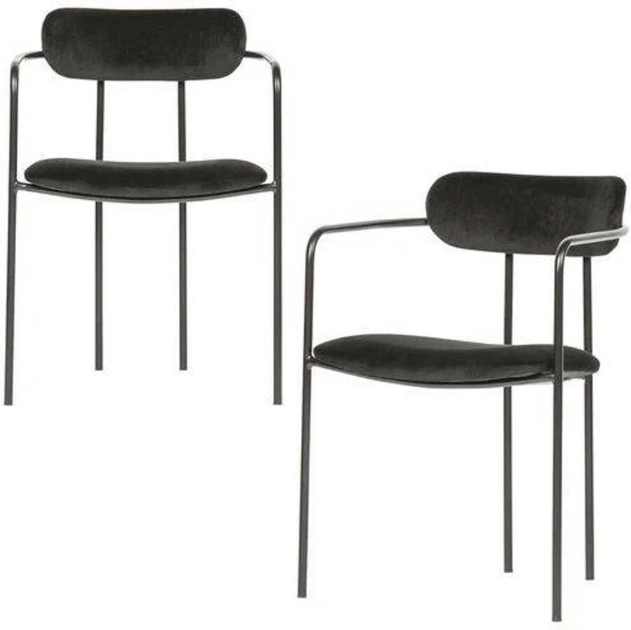 WOOOD Exclusive Ivy Eetkamerstoel Fluweel Zwart Set van 2 - Foto 3