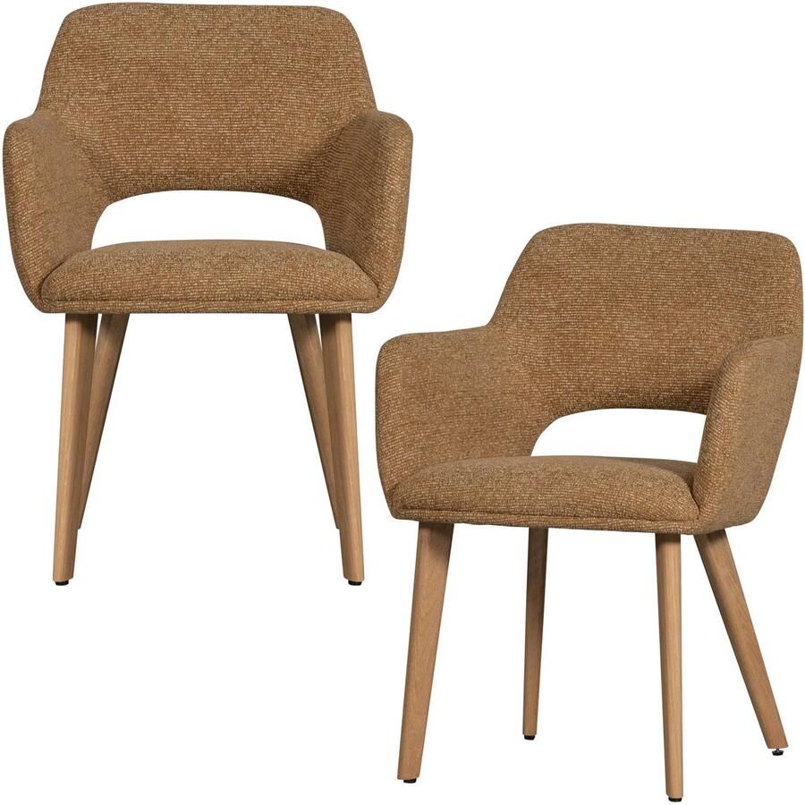 WOOOD Murat Eetkamerstoelen Houten Naturel Poot Geel Set van 2