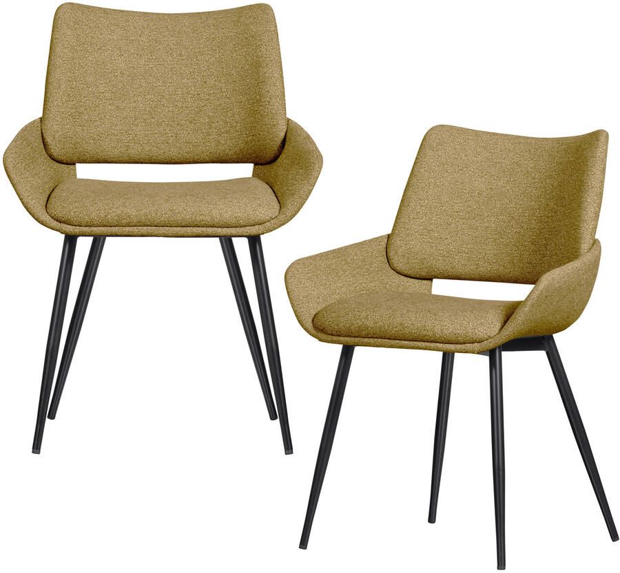 BePureHome WOOOD Parade Eetkamerstoelen Melange Stof Mosterd Set van 2 - Foto 3