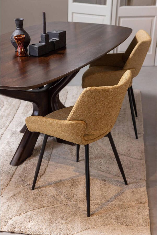 BePureHome WOOOD Parade Eetkamerstoelen Melange Stof Mosterd Set van 2 - Foto 2