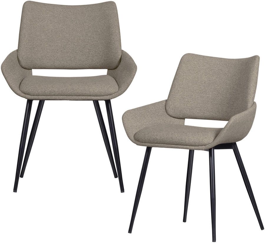 BePureHome WOOOD Parade Eetkamerstoelen Melange Stof Zand Set van 2 - Foto 3