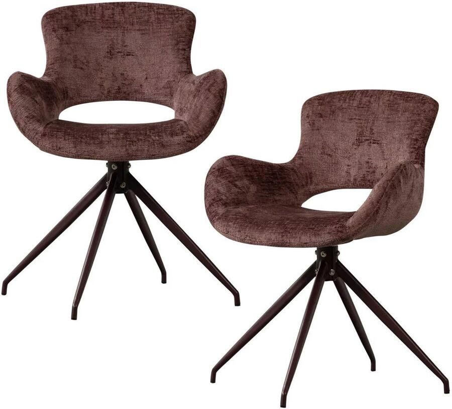 WOOOD Eliva Eetkamerstoel Structure Velvet Stof Paars Set van 2