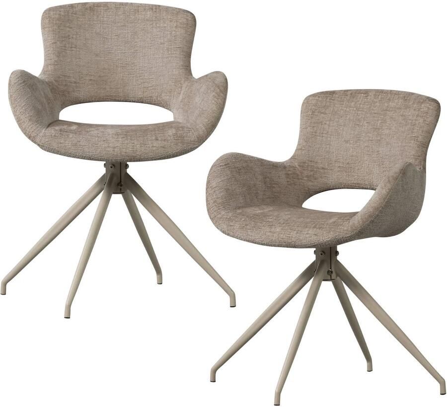 WOOOD Eliva Eetkamerstoel Structure Velvet Stof Zand Set van 2