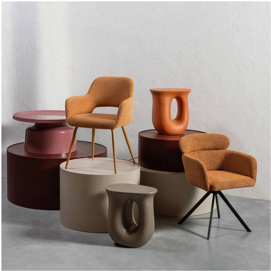 WOOOD draaibare eetkamerstoelen Fenne Polyester Ginger Set van 2