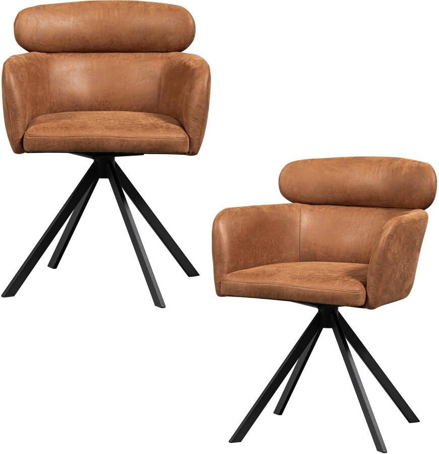 Woood Fenne Draaibare Eetkamerstoelen Leerlook Cognac Set van 2 - Foto 3