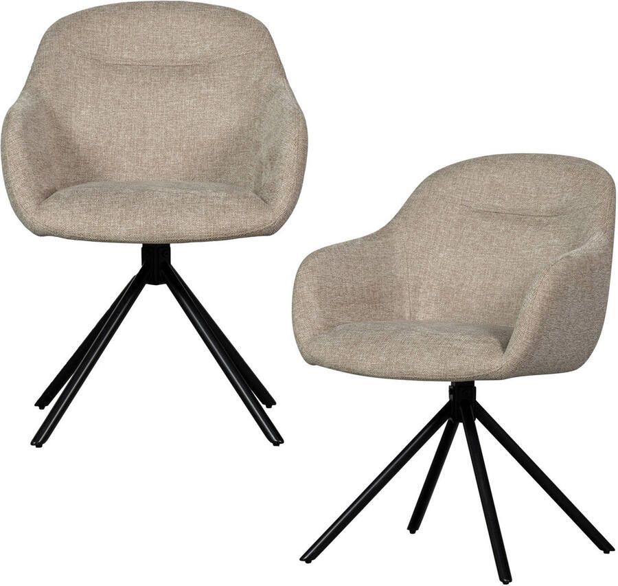 WOOOD Grant-Jaki Eetkamerstoelen Chenille Zand Set van 2 - Foto 3