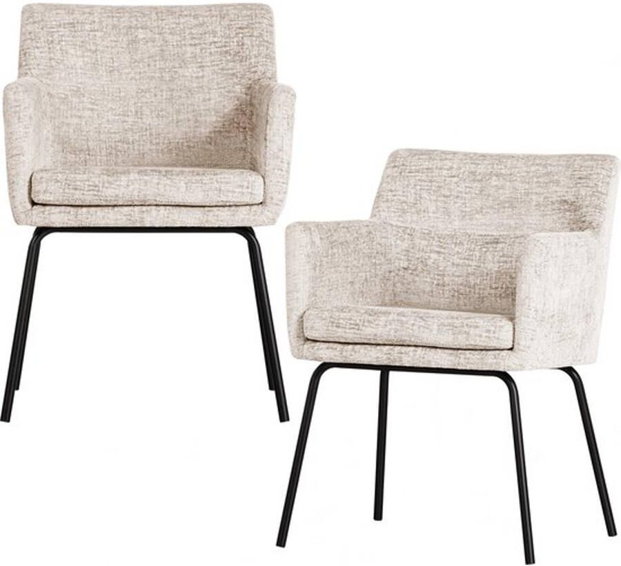 BASICLABEL WOOOD eetkamerstoelen Kam Polyester Off White Set van 2 - Foto 3