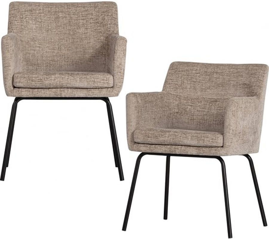 BASICLABEL Kam Eetkamerstoel met Armleuning Polyester Zand Set van 2 - Foto 3