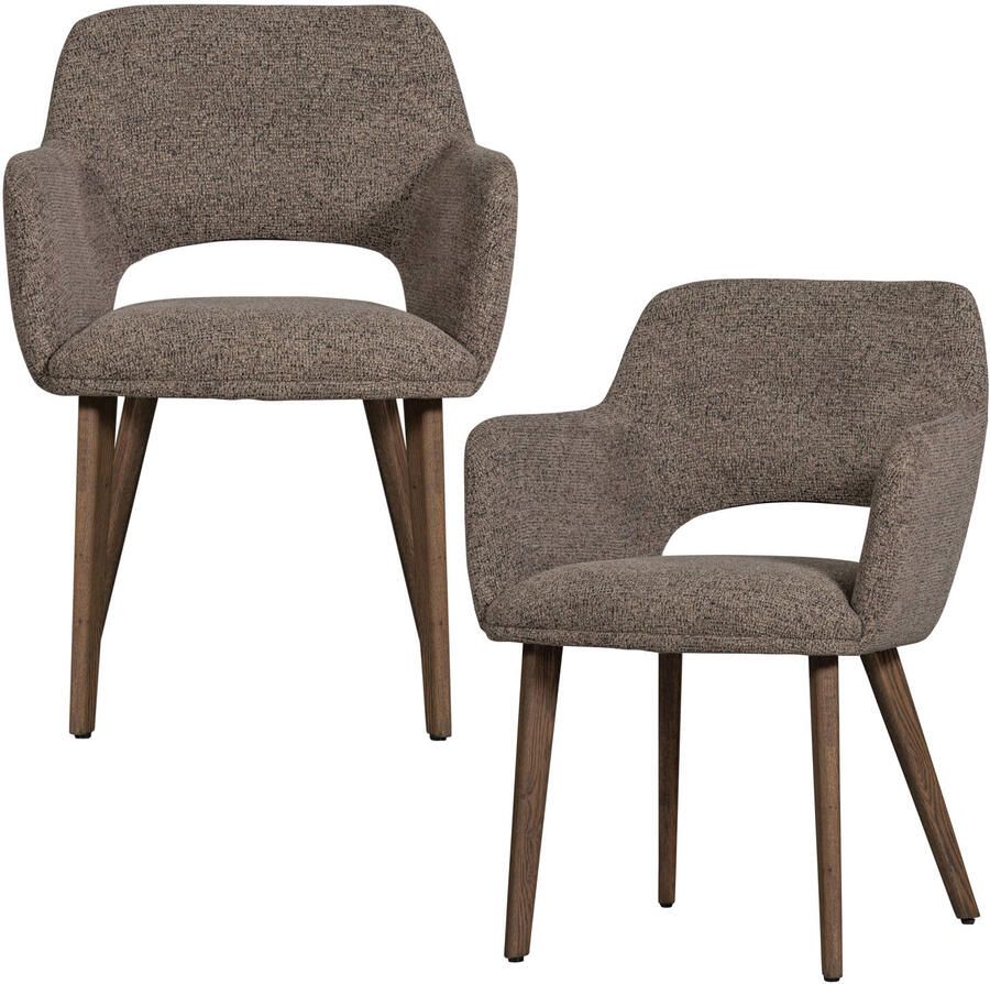 WOOOD Murat Eetkamerstoelen Houten Bruine Poot Taupe Set van 2 - Foto 3