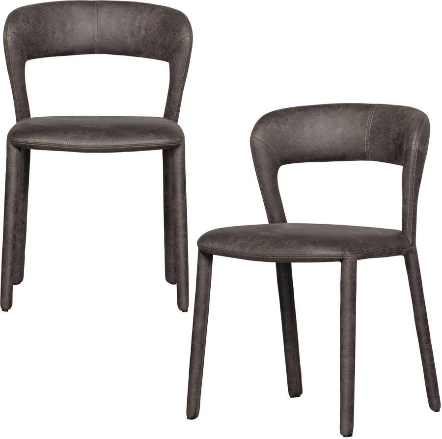 WOOOD Noble Eetkamerstoelen Leerlook Zwart Grijs Set van 2 - Foto 3
