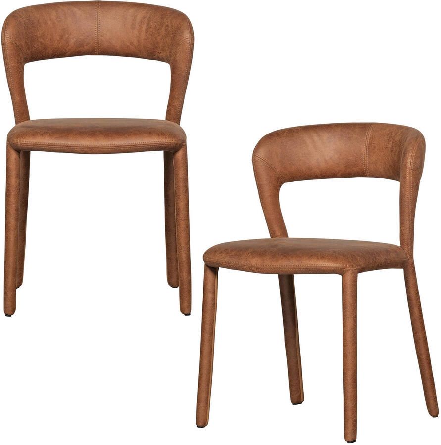 WOOOD Noble Eetkamerstoelen Leerlook Cognac Set van 2 - Foto 2