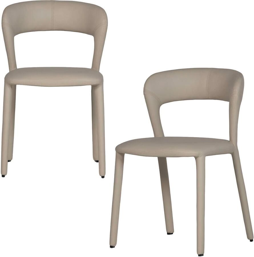 WOOOD Noble Eetkamerstoelen Leerlook Beige Set van 2