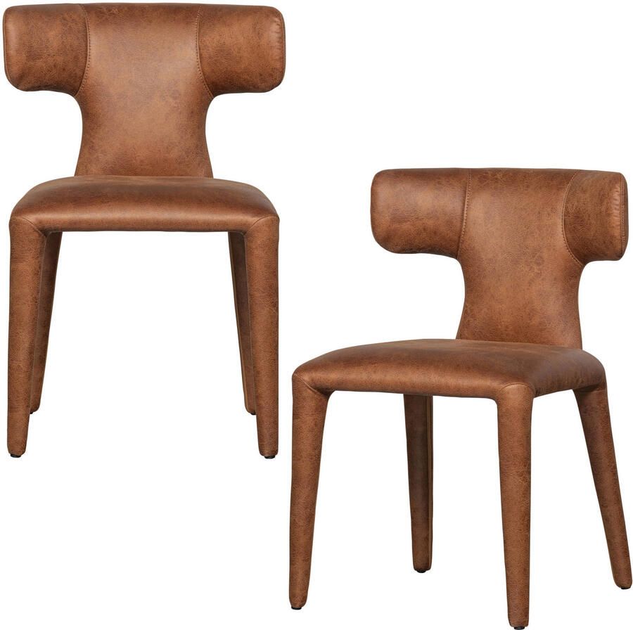 Woood Permit Eetkamerstoelen Leerlook Cognac Set van 2 - Foto 2