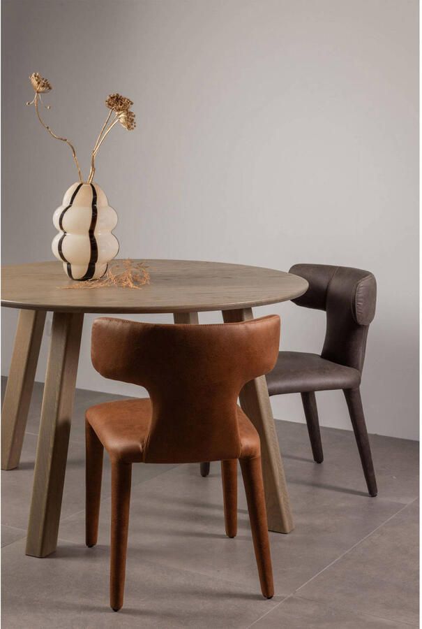 Woood Permit Eetkamerstoelen Leerlook Cognac Set van 2