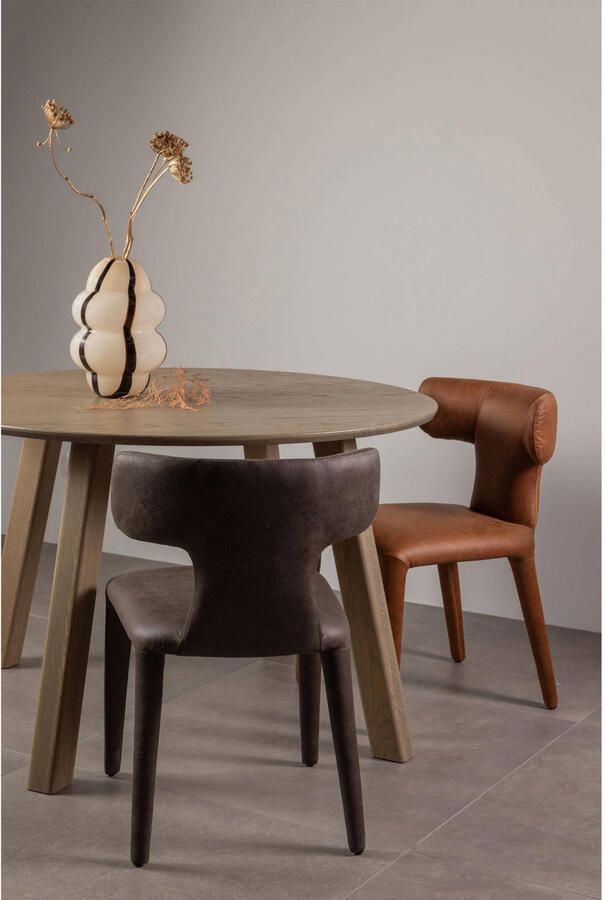 WOOOD Noble Eetkamerstoelen Leerlook Zwart Grijs Set van 2 - Foto 2