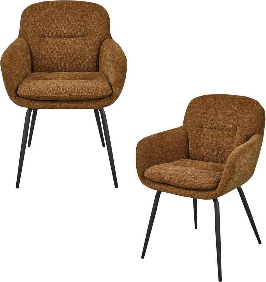 WOOOD Runa Eetkamerstoelen Polyester Caramel Bruin Geel -Set van 2 - Foto 3