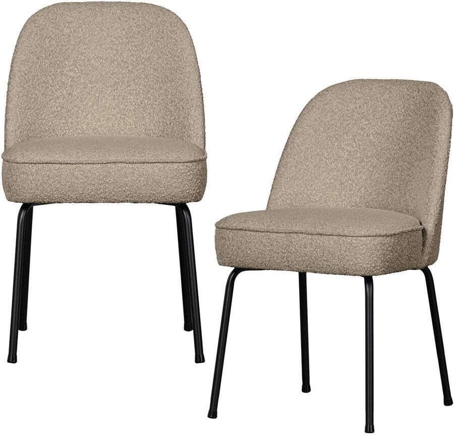 BePureHome WOOOD Vogue Eetkamerstoelen Bouclé Beige Set van 2