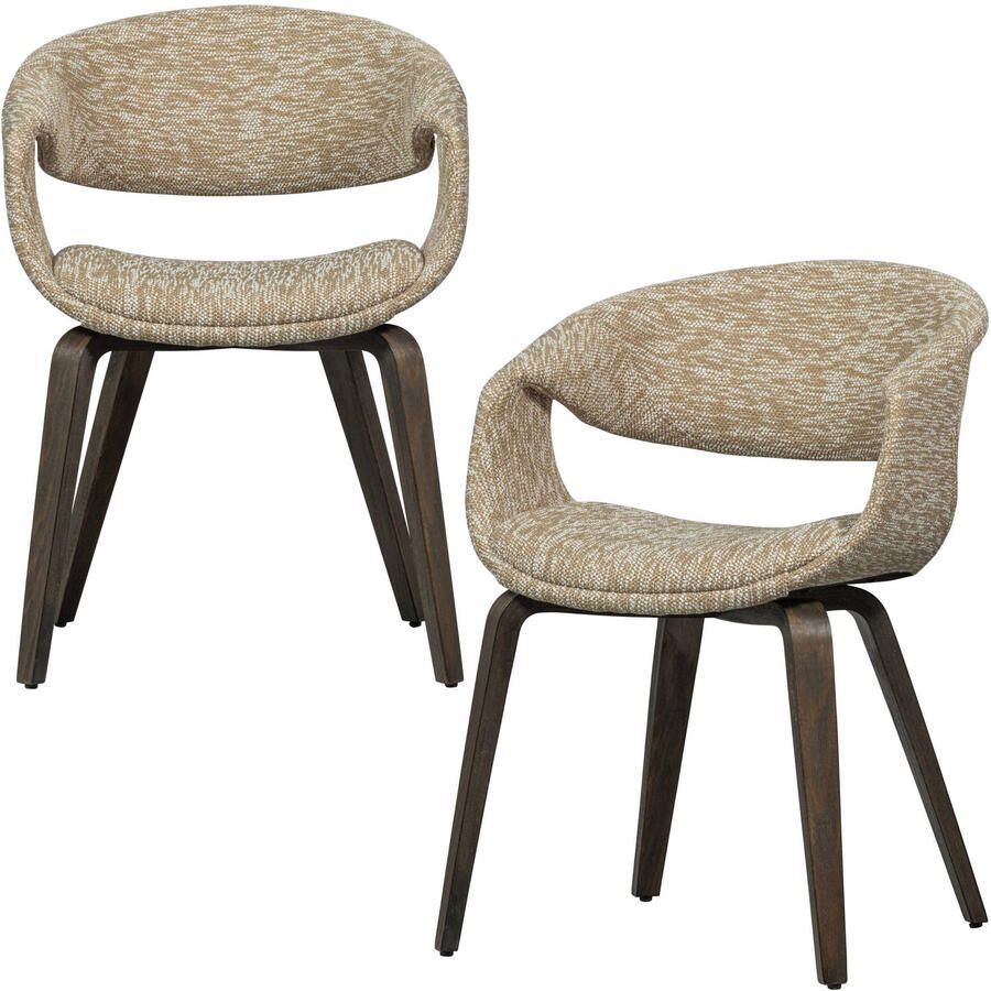 WOOOD Yossi Eetkamerstoelen Met Houten Bruinen Poot Zand Set van 2 - Foto 3