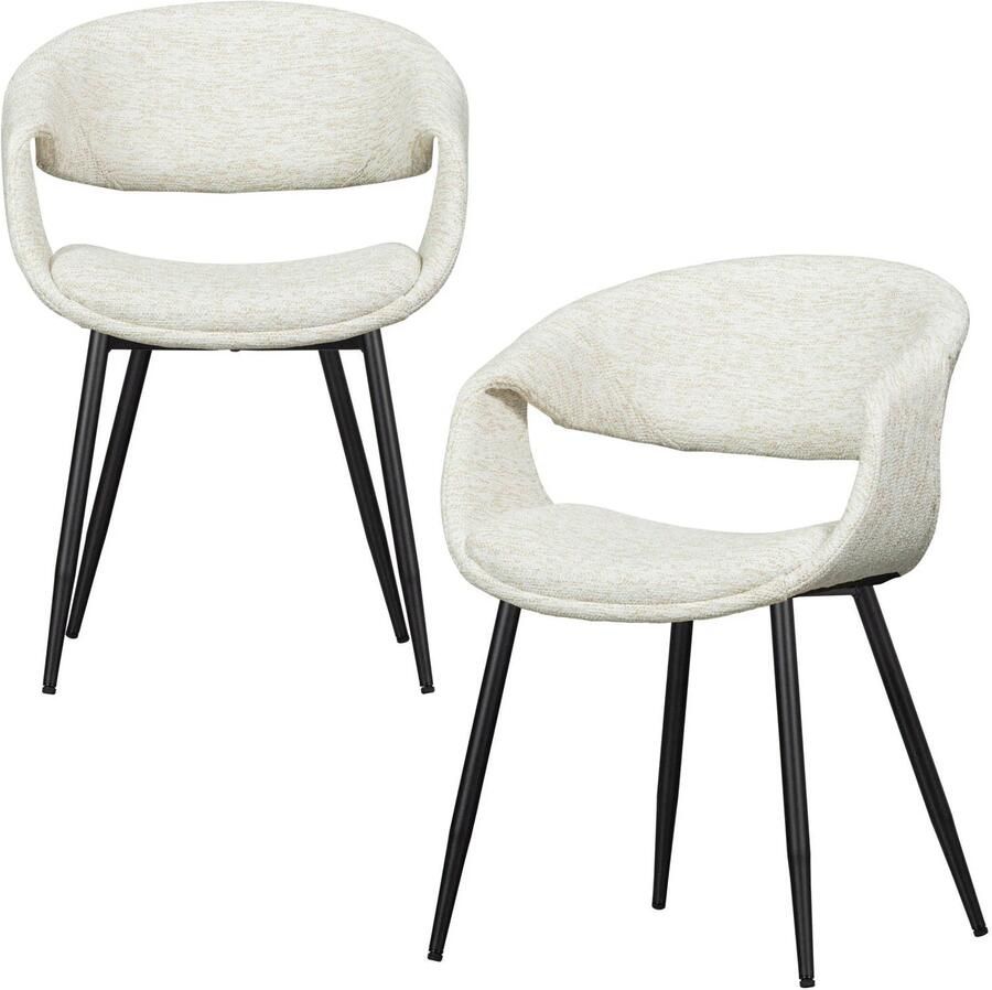 WOOOD Yossi Eetkamerstoelen Metalen Zwarte Poot Naturel Set van 2