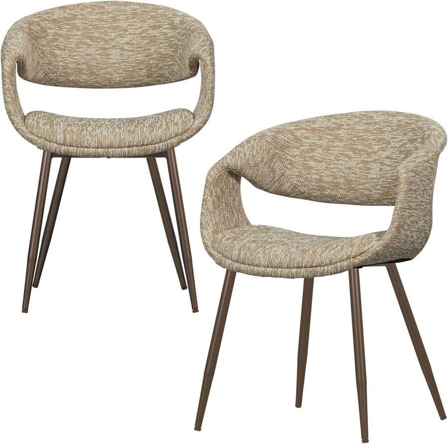 WOOOD Yossi Eetkamerstoelen Met Metalen Koper Poot Zand Set van 2