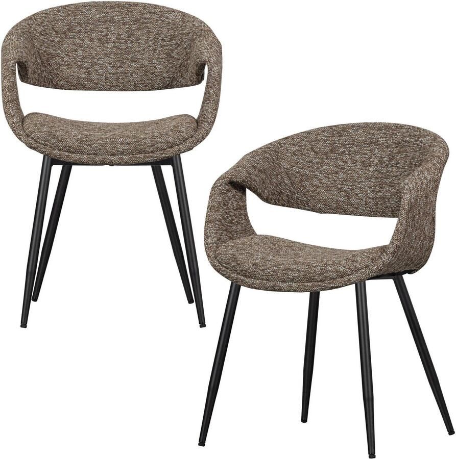 WOOOD Yossi Eetkamerstoelen Metalen Zwarte Poot Bruin Set van 2