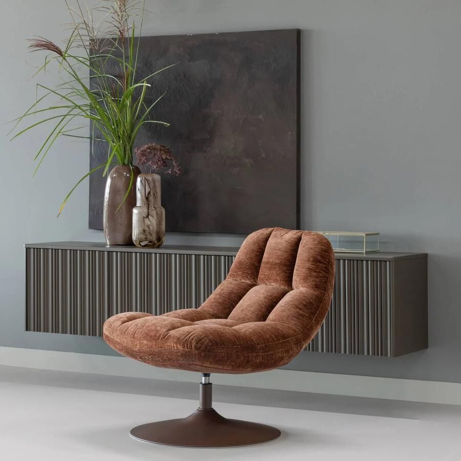 WOOOD Elvi Draaifauteuil Chenille Structuur Roestbruin 81x73x84cm - Foto 3