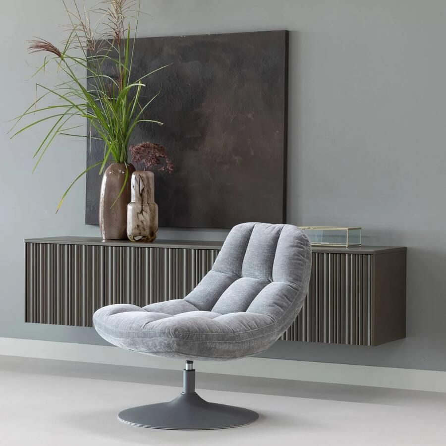 WOOOD Elvi Draaifauteuil Chenille Structuur Lichtgrijs 81x73x84cm - Foto 2