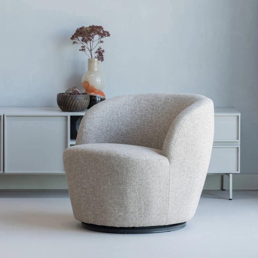 WOOOD Serra Draaifauteuil Melange Stof Naturel Beige 68x70x77 cm - Foto 2
