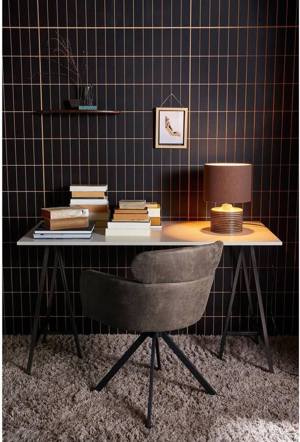 WOOOD Fenne Draaibare Eetkamerstoelen -Leerlook- Zwart Grijs-Set van 2 - Foto 2
