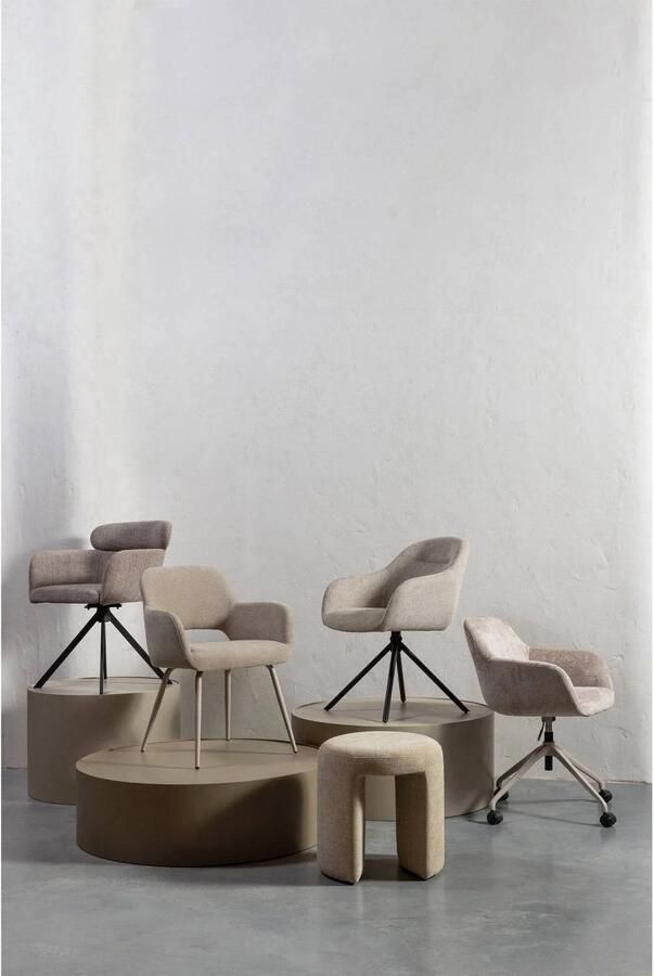 WOOOD Fenne Draaibare Eetkamerstoelen Polyester Chestnut-Set van 2 - Foto 3