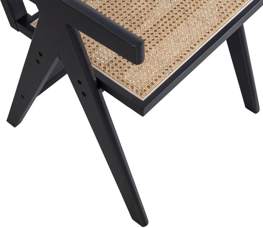 WOOOD Gunn Eetkamerstoel Grenenhout Rattan Zwart 80x54x54 cm