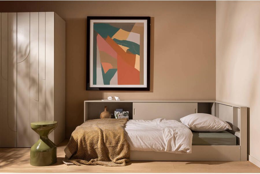 WOOOD Carter Hoekbed Links Rechts Grenenhout Dust Beige 90x200