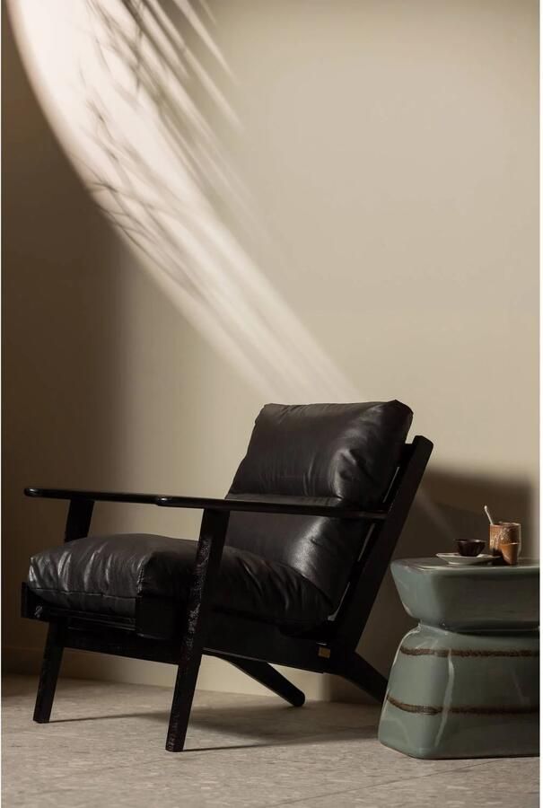 WOOOD Houston Fauteuil Leer Hout Zwart 86x71x71 cm - Foto 4