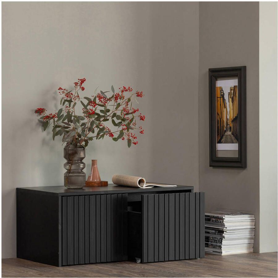 WOOOD Kistbank New Gravure bunkbank met grafische reliëfdeuren op wielen breedte 88 cm