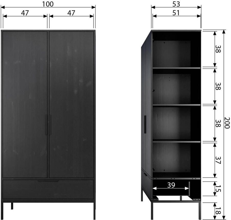 WOOOD Kledingkast Adam Multifunctionele kast met lade