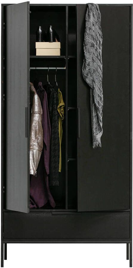 WOOOD Adam Kast 2-deurs Grenen Zwart 200x100x53 - Foto 5